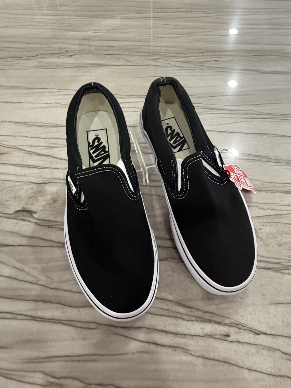 Vans Slip-On Sneakers - Black with White Sole - W6 | M4.5